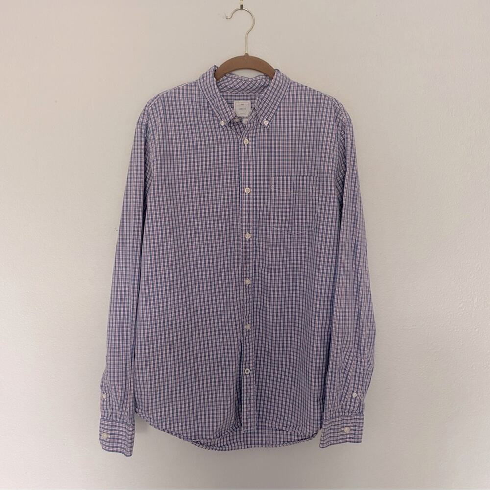 Men’s Gap Lived-In Plaid Shirt Blue & Red Plaid Size Large